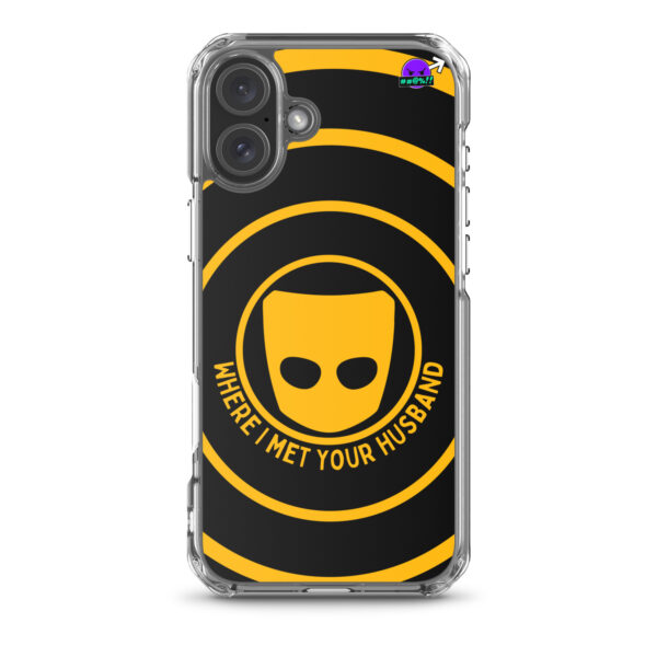 The "Where I Met Your Husband Case for iPhone®" showcases a yellow and black design with a stylized mask and the text "WHERE I MET YOUR HUSBAND.