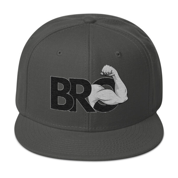 Dark green Bro Hat displaying an arm flexing muscle design on the front.