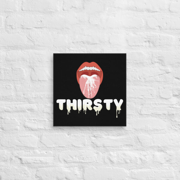 Image of lips above the words "Thirsty Canvas," with a splash effect connecting the two elements.