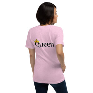 Person wearing the Queen t-shirt, featuring a crown graphic on the back, standing with their back to the viewer.